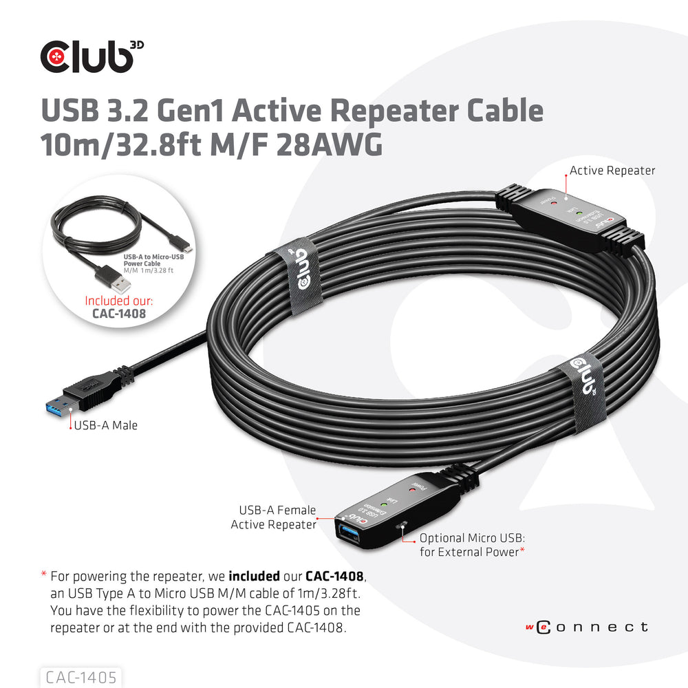 CLUB3D CAC-1405 USB-kablar 10 m USB 3.2 Gen 2 (3.1 Gen 2) USB A Svart