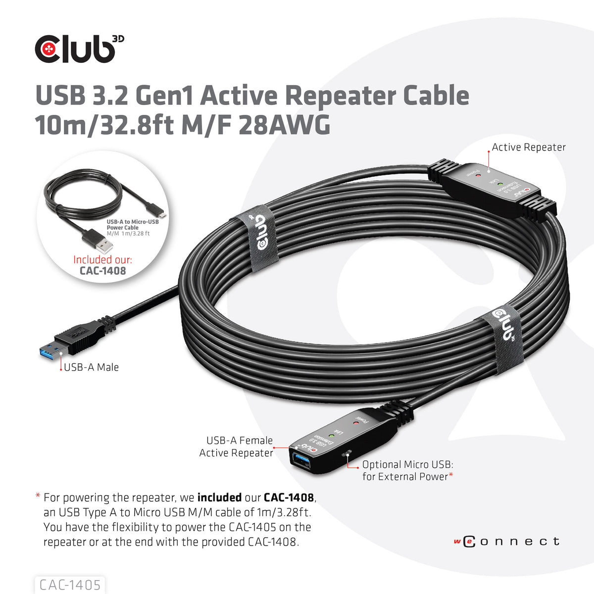 CLUB3D CAC-1405 USB-kablar 10 m USB 3.2 Gen 2 (3.1 Gen 2) USB A Svart