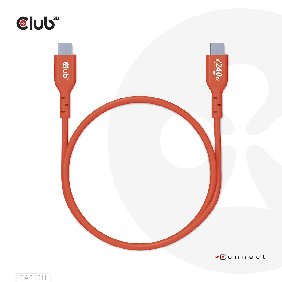 CLUB3D CAC-1515 USB-kablar 4 m USB 2.0 USB C Orange, Röd