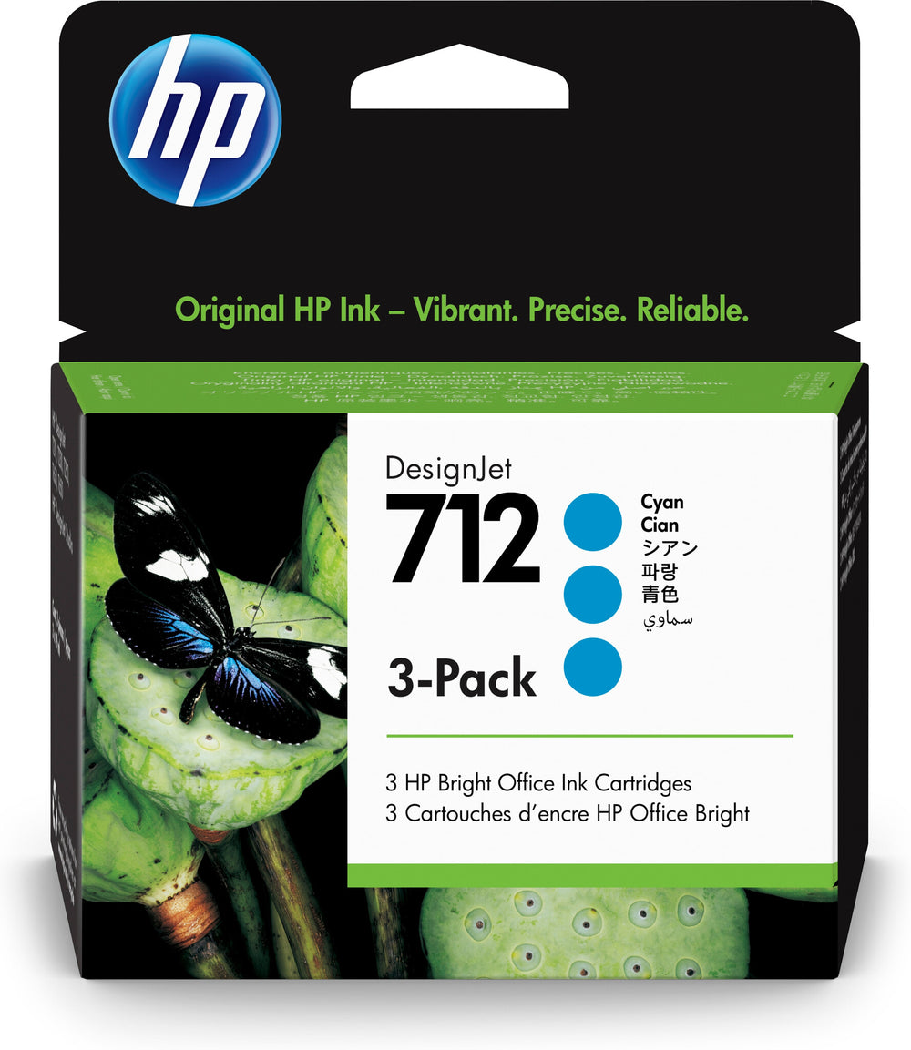 HP 712 3-pack med 29 ml cyan DesignJet-bläckpatroner