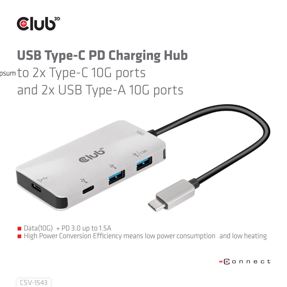 CLUB3D CSV-1543 dockningsstationer för bärbara datorer USB 3.2 Gen 2 (3.1 Gen 2) Type-C Svart, Silver