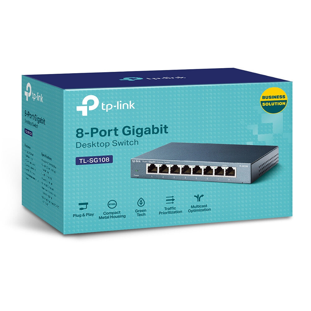 TP-Link TL-SG108 nätverksswitchar Ohanterad L2 Gigabit Ethernet (10/100/1000) Svart