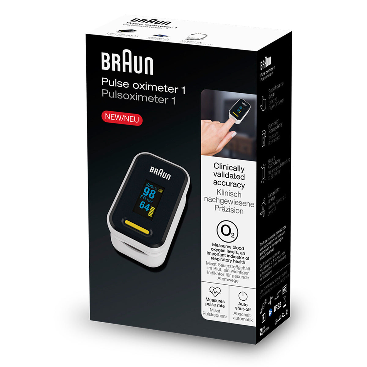 Braun YK-81CEU pulsoximetrar Svart, Rostfritt stål