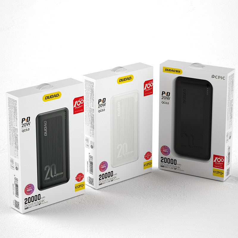 DUDAO powerbank 20000 mAh Power Delivery 20 W Quick Charge 3.0 2x USB / USB Type C white (K12PQ + white) Polymer Vit