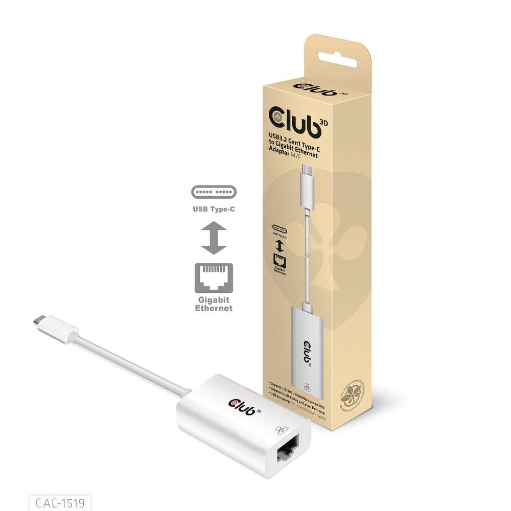CLUB3D CAC-1519 kabelomvandlare (hane/hona) USB-C RJ-45 Vit