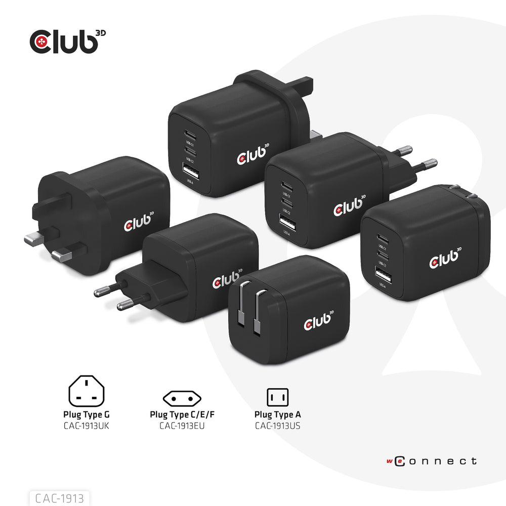 CLUB3D CAC-1913 mobilladdare Mobiltelefon, Bärbar dator, Smartphone, Universal Svart AC Snabb laddning inomhus