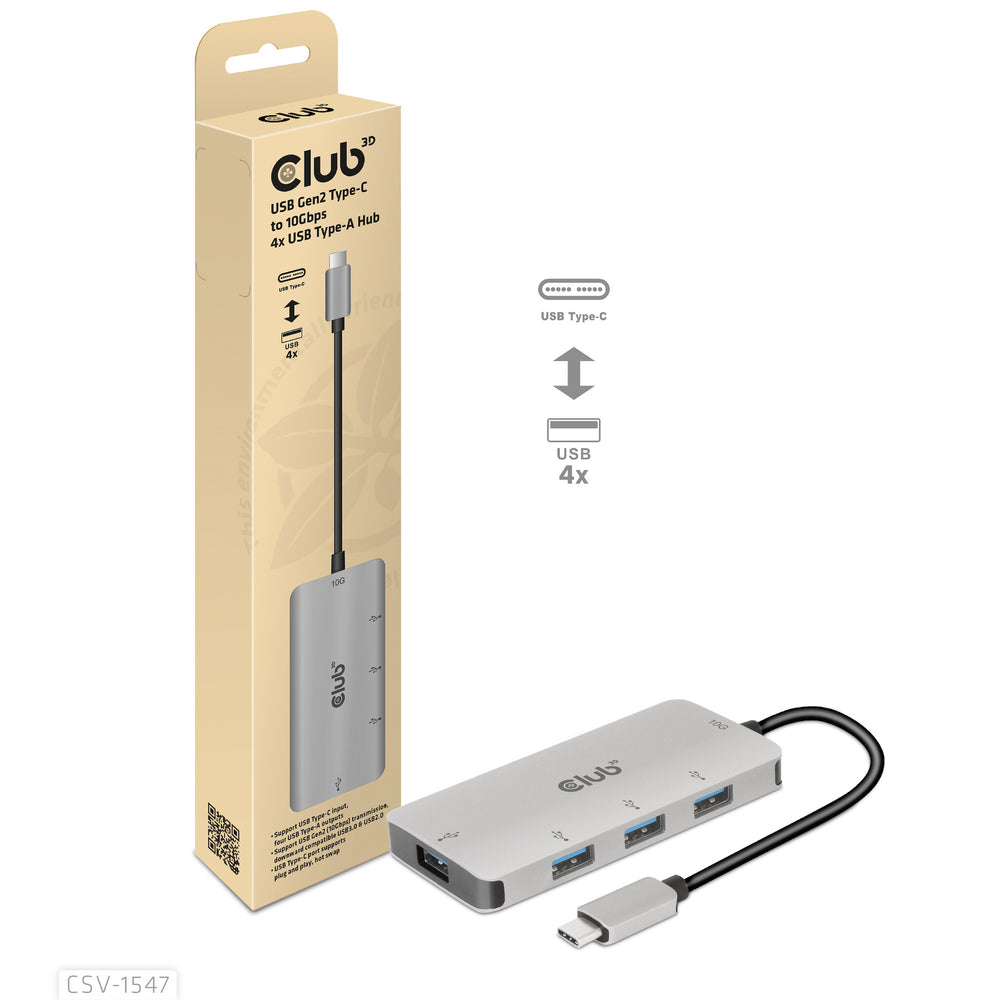 CLUB3D CSV-1547 gränssnittshubbar USB 3.2 Gen 2 (3.1 Gen 2) Type-C 10000 Mbit/s Svart, Silver