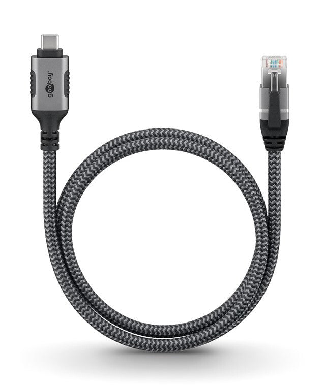 Goobay 70755 kabelomvandlare (hane/hona) USB C RJ-45 Svart, Silver