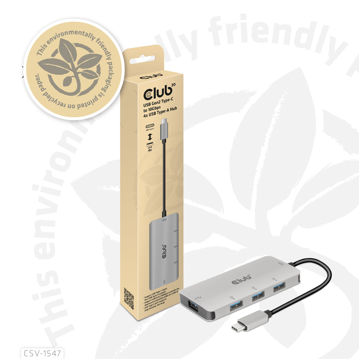 CLUB3D CSV-1547 gränssnittshubbar USB 3.2 Gen 2 (3.1 Gen 2) Type-C 10000 Mbit/s Svart, Silver