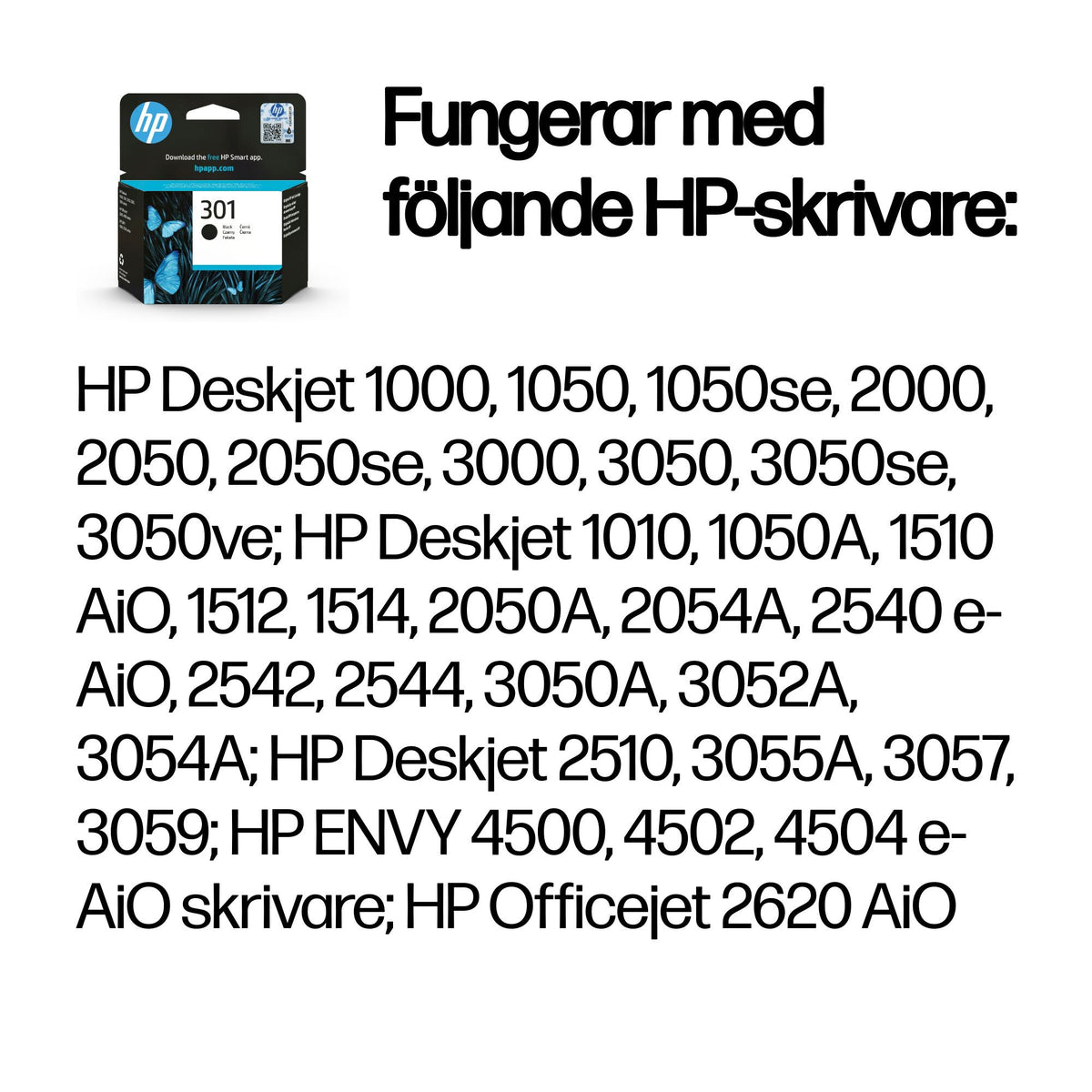 HP 301 svart bläckpatron, original