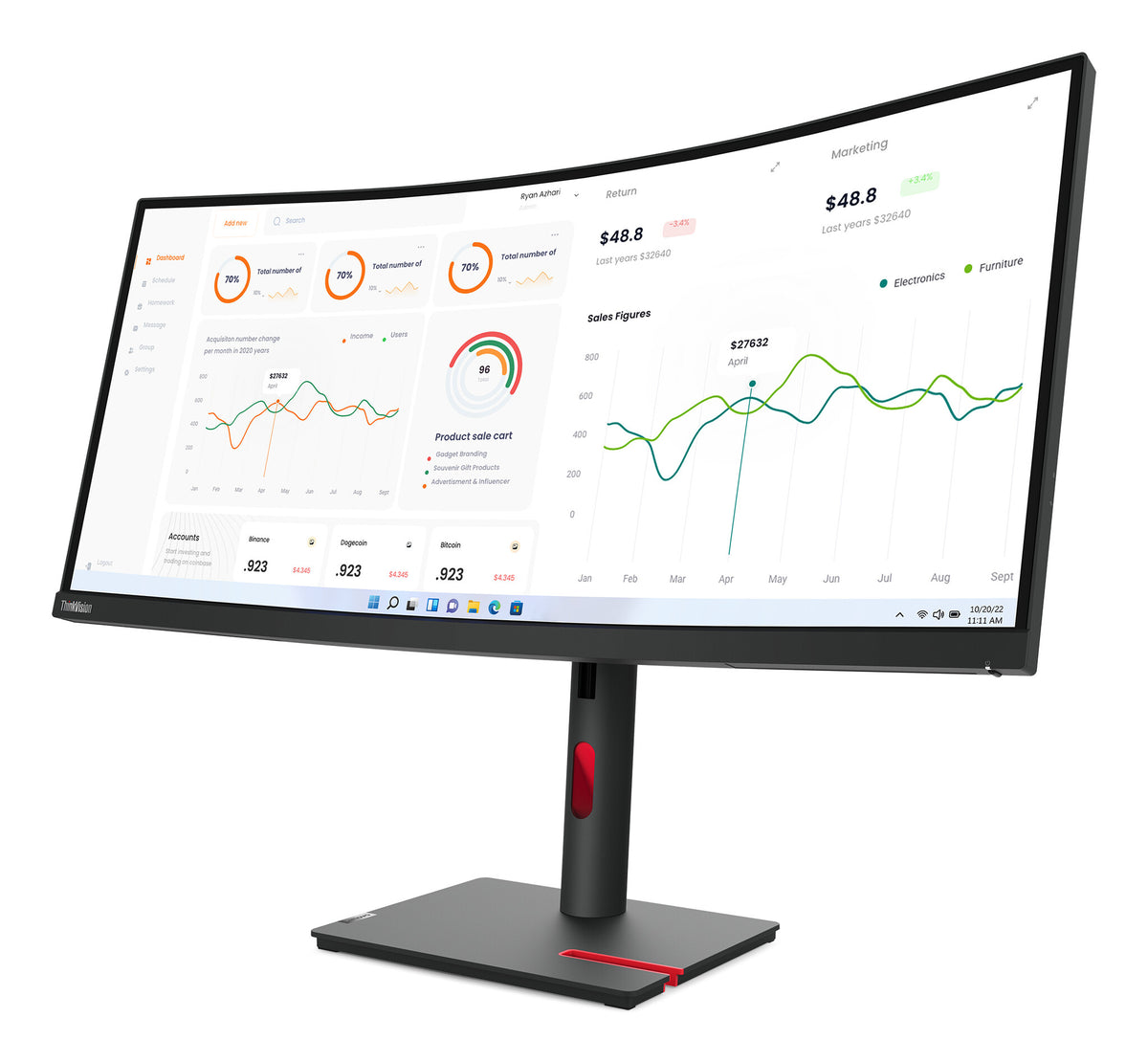 Lenovo ThinkVision T34w-30 LED display 86,4 cm (34") 3440 x 1440 pixlar Wide Quad HD Svart